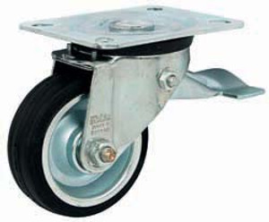 Caster, swivel, with brake, mounting plate, steel, zinc-plated, 160mm
