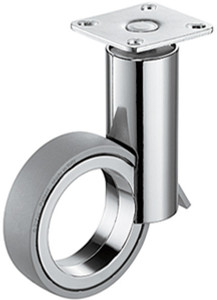 Caster no hub, chrome with gray wheel, plate mount, steel