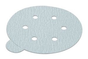 PSA disc, 6", 6 holes, silicon carbide, 400 grit, paper with tabs, 100 per package PSA disc, 6", 6 holes, silicon carbide, 400 grit, paper with tabs, 100 per package