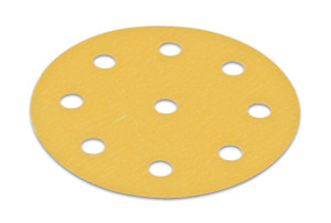 H&L disc, 5", 9 holes, aluminum oxide, gold, 220 grit, paper, 100 per package