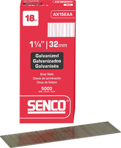 Senco AX17EAA 18 gauge x 1 1/2" medium head straight strip brad nails galvanized