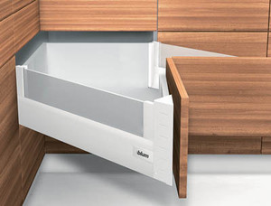 Space Corner D-Height with Frosted Glass and Syncromotion, Stainless Steel 26"