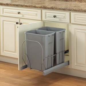 Soft Close, Bottom Mount Waste Bins with Handle, Similar To # Febsc15 2 20Wh 20 Qt (2) White 14-3/8" W X 20-1/8" D X 17-5/16" H Ch