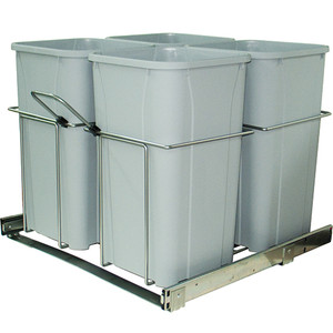 Soft Close, Bottom Mount Waste Bins with Handle, 27 Qt (4) Platinum 23-3/8" W X 22-1/2" D X 19" H Ch