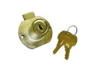 Drawer lock for up to 7/8" material, Bright Nickel Key Kdm