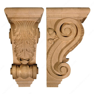 Acanthus Corbel - A1, Species Red Oak, Height - Overall Dimensions 9 3/4 in, Depth - Overall Dimensions 5 1/2 in, Width 4 3/4 in
