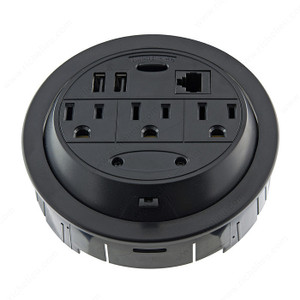 Round Power Station with 3 Outlets & 2 USB Ports, With 2 powered USB ports 2.1A, Round Power Station with 3 Outlets & 2 USB Ports, With 2 powered USB ports 2.1A,