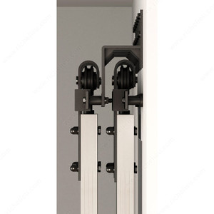 Wall mount bracket for bypass door, For use in installing two sets of hardware for bypass doors., Finish/ Color Black, Material Steel