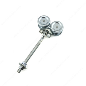 Flexible Dual Axis Box Rail Hanger with Bushing Rollers and Long, Threaded Flexible, Offset Mounting Pin, 8" offset bolt, Flexible Dual Axis Box Rail Hanger with Bushing Rollers and Long, Threaded Flexible, Offset Mounting Pin, 8" offset bolt,