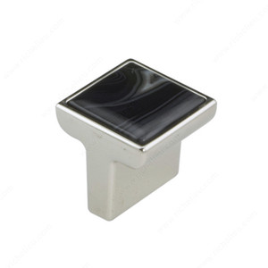 Precious Materials Collection Knob - 3023, Precious stone, Finish Polished Nickel / Black, Material Metal / Onyx