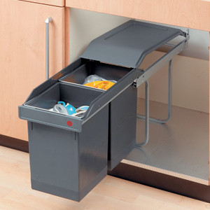 Plastic Sliding Wastebin - 2 x 15 l, Finish Grey Plastic Sliding Wastebin - 2 x 15 l, Finish Grey
