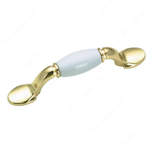 Traditional Metal and Ceramic Pull - 3802, Finish Brass / White, Screw/Nail 8/32 (Not Included) PRO-PACK 3