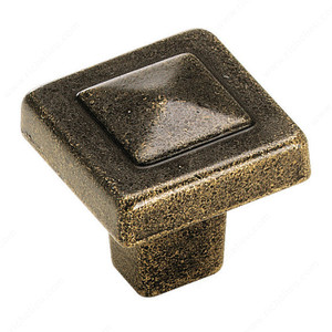 Eclectic Zinc Square Knob - 4429, Finish Rustic Brass Eclectic Zinc Square Knob - 4429, Finish Rustic Brass