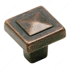 Eclectic Zinc Square Knob - 4429, Finish Rustic Bronze Eclectic Zinc Square Knob - 4429, Finish Rustic Bronze