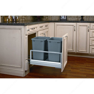 Double Pull-Out Recycling Center, Total Capacity 54 qt, Finish Metallic Silver, Depth 22 in, Height 19 1/2 in Double Pull-Out Recycling Center, Total Capacity 54 qt, Finish Metallic Silver, Depth 22 in, Height 19 1/2 in