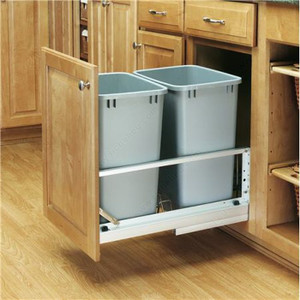 Double Pull-Out Recycling Center, Total Capacity 70 qt, Finish Metallic Silver, Depth 22 1/8 in, Height 19 1/4 in