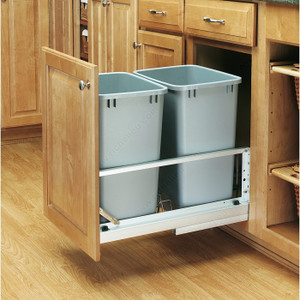 Double Pull-Out Recycling Center, Total Capacity 100 qt, Finish Metallic Silver, Depth 22 1/8 in, Height 22 15/16 in Double Pull-Out Recycling Center, Total Capacity 100 qt, Finish Metallic Silver, Depth 22 1/8 in, Height 22 15/16 in