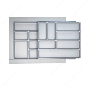 Double-Tiered Cutlery Tray, Width 15 33/64 to 17 3/4 in, Depth 18 to 21 1/2 in, Finish Silver Grey