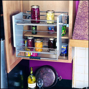 Pull-Down Shelf, Depth 13 3/4 in, Width 34 1/2 in, Depth 10 1/2 to 13 3/4 in, Capacity Max. 26 lb Pull-Down Shelf, Depth 13 3/4 in, Width 34 1/2 in, Depth 10 1/2 to 13 3/4 in, Capacity Max. 26 lb