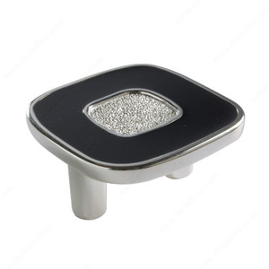 Contemporary Metal and Leather Knob - 6432, Finish Silver / Black, Material Enamel / Silver-Plated Contemporary Metal and Leather Knob - 6432, Finish Silver / Black, Material Enamel / Silver-Plated