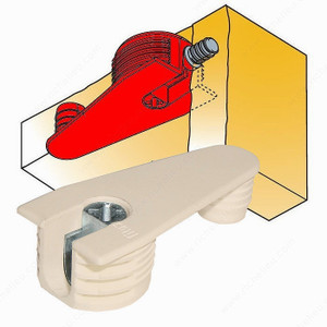 Quickfit-Expando Housing Outrigger - Combined Assembly (front and top), Combined assembly (front and top), Panel Thickness 19 mm, Drilling Depth 14 mm, Finish Almond Quickfit-Expando Housing Outrigger - Combined Assembly (front and top), Combined assembly (front and top), Panel Thickness 19 mm, Drilling Depth 14 mm, Finish Almond