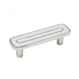 Contemporary Metal Pull - 6464, Center to Center 64 mm, Finish Polished Nickel / White, Material Metal / Leather Contemporary Metal Pull - 6464, Center to Center 64 mm, Finish Polished Nickel / White, Material Metal / Leather