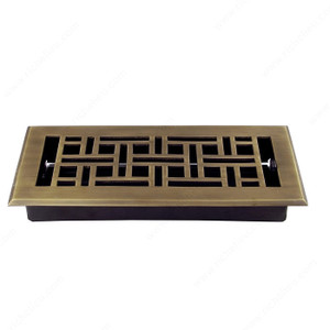 Surface-Mount Floor Register - Metal, Material Brass, Finish Antique English, Duct Opening - Width 92.5 mm, Projection - Overall Dimensions 4.8 mm Surface-Mount Floor Register - Metal, Material Brass, Finish Antique English, Duct Opening - Width 92.5 mm, Projection - Overall Dimensions 4.8 mm