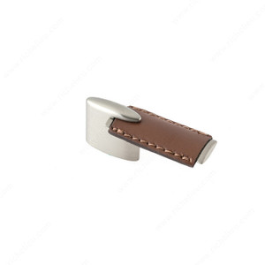 Contemporary Metal and Leather Pull - 7451, Finish Brown Leather / Brushed Nickel Contemporary Metal and Leather Pull - 7451, Finish Brown Leather / Brushed Nickel