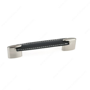 Contemporary Metal and Leather Pull - 745, Center to Center 128 mm, Finish Black / Brushed Nickel, Length - Overall Dimensions 172 mm Contemporary Metal and Leather Pull - 745, Center to Center 128 mm, Finish Black / Brushed Nickel, Length - Overall Dimensions 172 mm