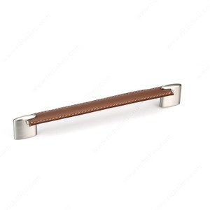 Contemporary Metal and Leather Pull - 745, Center to Center 224 mm, Finish Brown Leather / Brushed Nickel Contemporary Metal and Leather Pull - 745, Center to Center 224 mm, Finish Brown Leather / Brushed Nickel
