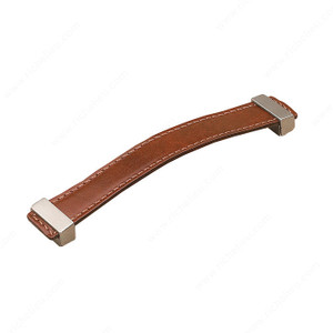 Contemporary Metal and Leather Pull - 7453, Finish Brown Leather / Brushed Nickel Contemporary Metal and Leather Pull - 7453, Finish Brown Leather / Brushed Nickel