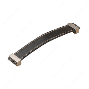 Contemporary Metal and Leather Pull - 7453, Finish Black / Brushed Nickel Contemporary Metal and Leather Pull - 7453, Finish Black / Brushed Nickel