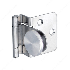 Surface Mounted Hinge for Half-Overlay Glass Doors for Furniture/Cabinet, Requires drilling, Finish Chrome, Material Steel, Standards and Certifications NSF / RoHS Surface Mounted Hinge for Half-Overlay Glass Doors for Furniture/Cabinet, Requires drilling, Finish Chrome, Material Steel, Standards and Certifications NSF / RoHS