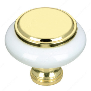 Eclectic Metal and Ceramic Knob - 7624, Finish Brass / White, Screw/Nail 8/32 (Not Included) PRO-PACK 10