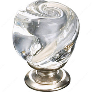 Traditional Metal and Murano Glass Knob - 9030, Finish Clear / Brushed Nickel Traditional Metal and Murano Glass Knob - 9030, Finish Clear / Brushed Nickel