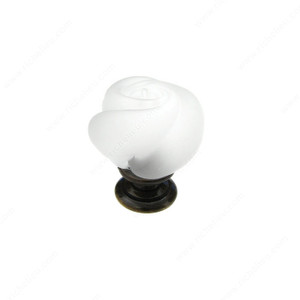 Traditional Metal and Murano Glass Knob - 9030, Finish Frosted Clear / Antique English Traditional Metal and Murano Glass Knob - 9030, Finish Frosted Clear / Antique English