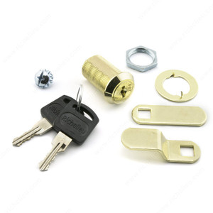 Cam Lock for Panel Thickness up to 23 mm, 90 degree opening, Key Type Keyed Different, Finish Brass, Cam Lock - Length to Axis 40 mm, Offset Cam - Height 9.5 mm Cam Lock for Panel Thickness up to 23 mm, 90 degree opening, Key Type Keyed Different, Finish Brass, Cam Lock - Length to Axis 40 mm, Offset Cam - Height 9.5 mm