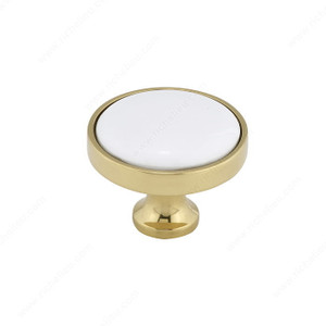 Eclectic Metal and Ceramic Knob - 4418, Finish Brass / White, Material Brass / Ceramic, Screw/Nail 8/32 (Included) Eclectic Metal and Ceramic Knob - 4418, Finish Brass / White, Material Brass / Ceramic, Screw/Nail 8/32 (Included)