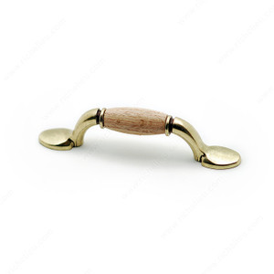 Traditional Metal and Wood Pull - 3801, Finish Burnished Brass / Oak, Unfinished, Screw/Nail 8/32 (Included) PRO-PACK 3 Traditional Metal and Wood Pull - 3801, Finish Burnished Brass / Oak, Unfinished, Screw/Nail 8/32 (Included) PRO-PACK 3