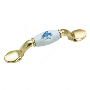 Traditional Metal and Ceramic Pull - 3802, Finish Brass / Blue Flower PRO-PACK 2 Traditional Metal and Ceramic Pull - 3802, Finish Brass / Blue Flower PRO-PACK 2