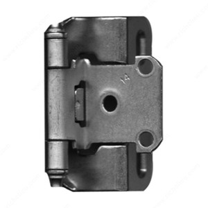 Cabinet Hinge - Partial Wrap - 1/2 Overlay, Finish Satin Nickel, Finish Number 145, Screw/Nail Included / #5 Screw Cabinet Hinge - Partial Wrap - 1/2 Overlay, Finish Satin Nickel, Finish Number 145, Screw/Nail Included / #5 Screw