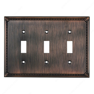 Switch Plate 3 Toggle Entries - Traditional Style, Finish Brushed Oil-Rubbed Bronze