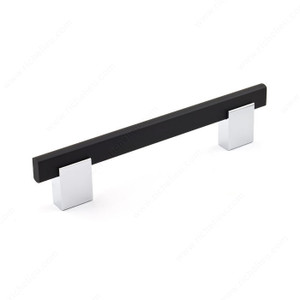 Contemporary Metal and Aluminum Pull - 905, Center to Center 128 mm, Finish Matte Black / Chrome, Length - Overall Dimensions 160 mm Contemporary Metal and Aluminum Pull - 905, Center to Center 128 mm, Finish Matte Black / Chrome, Length - Overall Dimensions 160 mm