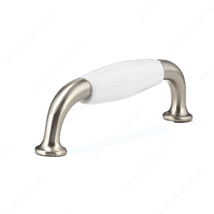 Traditional Metal and Ceramic Pull - 9700, Finish White / Brushed Nickel PRO-PACK 2