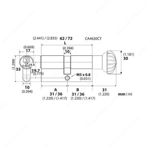 European Double Cylinder / Turnpiece, Size 72 mm - California, Finish Brushed Antique Nickel