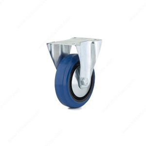Industrial Blue Elastic Rubber Caster, Non- marking rubber tread, Load Capacity Per Caster Max. 100 kg, Wheel Diameter 125 mm, Total Height 155 mm, Tread Width 35 mm