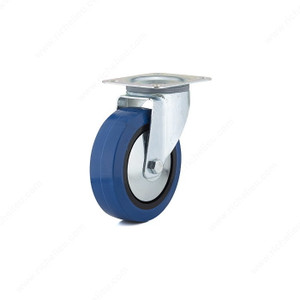 Industrial Blue Elastic Rubber Caster, Non- marking rubber tread, Load Capacity Per Caster Max. 140 kg, Wheel Diameter 160 mm, Total Height 195 mm, Tread Width 50 mm Industrial Blue Elastic Rubber Caster, Non- marking rubber tread, Load Capacity Per Caster Max. 140 kg, Wheel Diameter 160 mm, Total Height 195 mm, Tread Width 50 mm