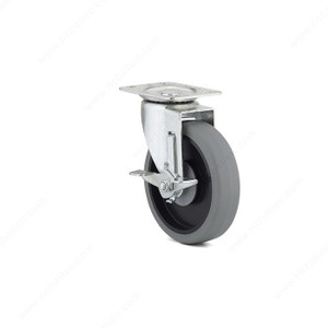 Industrial Gray Thermoplastic Rubber Caster, Non- marking rubber tread, Load Capacity Per Caster Max. 135 kg, Wheel Diameter 127 mm, Total Height 156 mm, Fastening Type Swivel with Brake