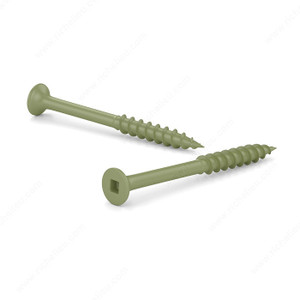 Green Wood Treated Screw, Bugle Head, Square Drive, Coarse Thread, Regular Wood Point, Deck screw, Screw Size 8, Length 3 in, Head Size no. 8, Specific Application Treated Wood Green Wood Treated Screw, Bugle Head, Square Drive, Coarse Thread, Regular Wood Point, Deck screw, Screw Size 8, Length 3 in, Head Size no. 8, Specific Application Treated Wood