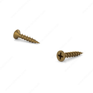 Colored Wood Screw, Flat Head, Phillips Drive, Coarse Thread, Screws with various metal finishes for hinges and slides, Screw Size 6, Length 5/8 in, Finish Antique Brass, Head Size no. 6 Colored Wood Screw, Flat Head, Phillips Drive, Coarse Thread, Screws with various metal finishes for hinges and slides, Screw Size 6, Length 5/8 in, Finish Antique Brass, Head Size no. 6